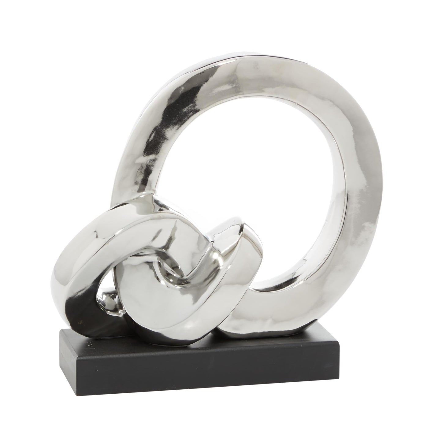 Deco 79 Polystone Abstract Decorative Sculpture Link Home Decor Statue with Black Base, Accent Figurine 12" x 5" x 12", Silver