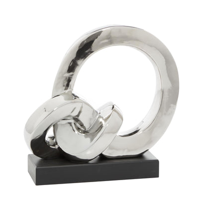 Deco 79 Polystone Abstract Decorative Sculpture Link Home Decor Statue with Black Base, Accent Figurine 12" x 5" x 12", Silver