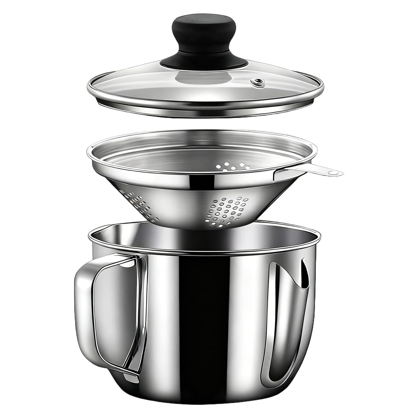 Hapivida Bacon Grease Container with Strainer, 35oz/1L Stainless Steel Oil Separator Saver with Fine Mesh Strainer Oil Filter Pot with Lid Fat Storage
