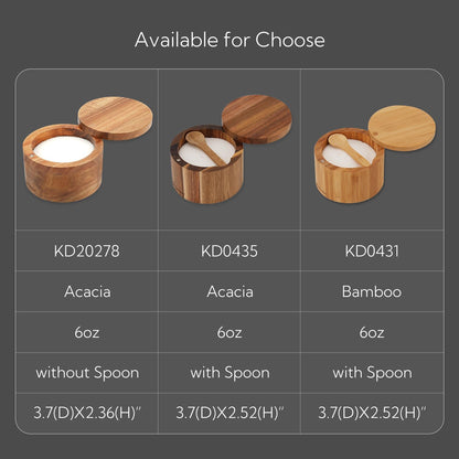 KITCHENDAO Acacia Wood Salt Cellar Bowl Box with Built-in Spoon to avoid Dust, Elegant Kitchen Salt Container Holder with Swivel Magnetic Lid to Storage Pepper Spice Bath Salt Sea Salt, 6OZ