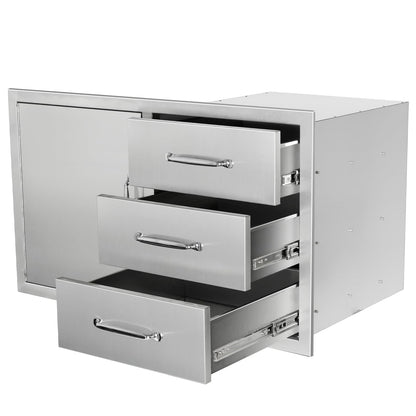 SGOLAN Outdoor Kitchen Door Drawer Combo Cabinet 38.1W x 22.6H x 20.8D BBQ Access Door&Triple Drawers Combo, Stainless Steel Handles for Outdoor Kitchen Island