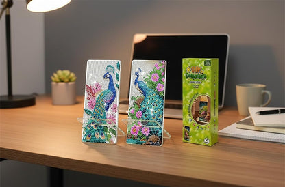 NIHO-JIUMA Diamond Art Phone Stand Kits Peacock, DIY Diamond Painting Acrylic Phone Holder & Mirror, Craft Gift for Adults/Teen