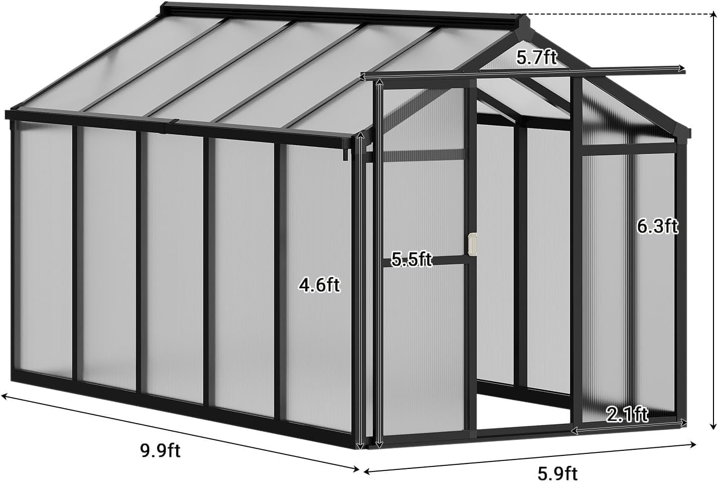 Greenhouse, 6x10 Ft Outdoor Greenhouses, Accessible Green House with Roof Vents and Sliding Doors, Aluminum Frame Polycarbonate Greenhouses, Large Greenhouse for Outdoor Gardens and Backyards, Black