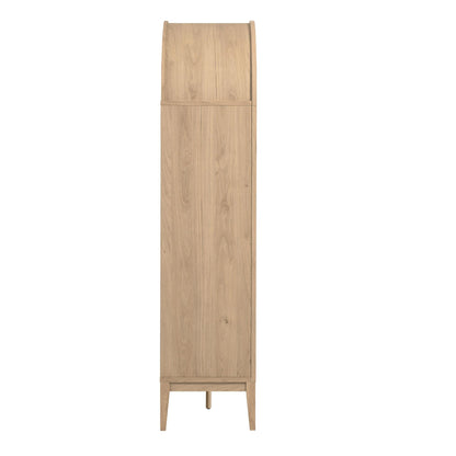 Modway Nolan Modern Farmhouse Arched Bar Cabinet in Light Oak Wood Grain - 72 Inch Tall Wine Storage Cabinet with Glass Doors and Wine Rack - Large Liquor Cabinet for Dining or Living Room