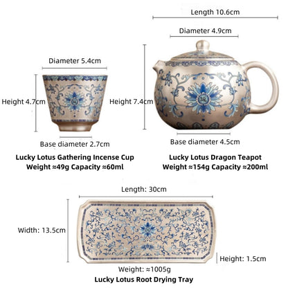 Lucky Year Lotus Tea Set with Single Teapot and Two Cups Home Tea Brewing Set in Gift Box (Silver-Gilded Porcelain Lotus of Auspicious Years Teapot with Two Cups [Includes Brocade Storage Pouch])