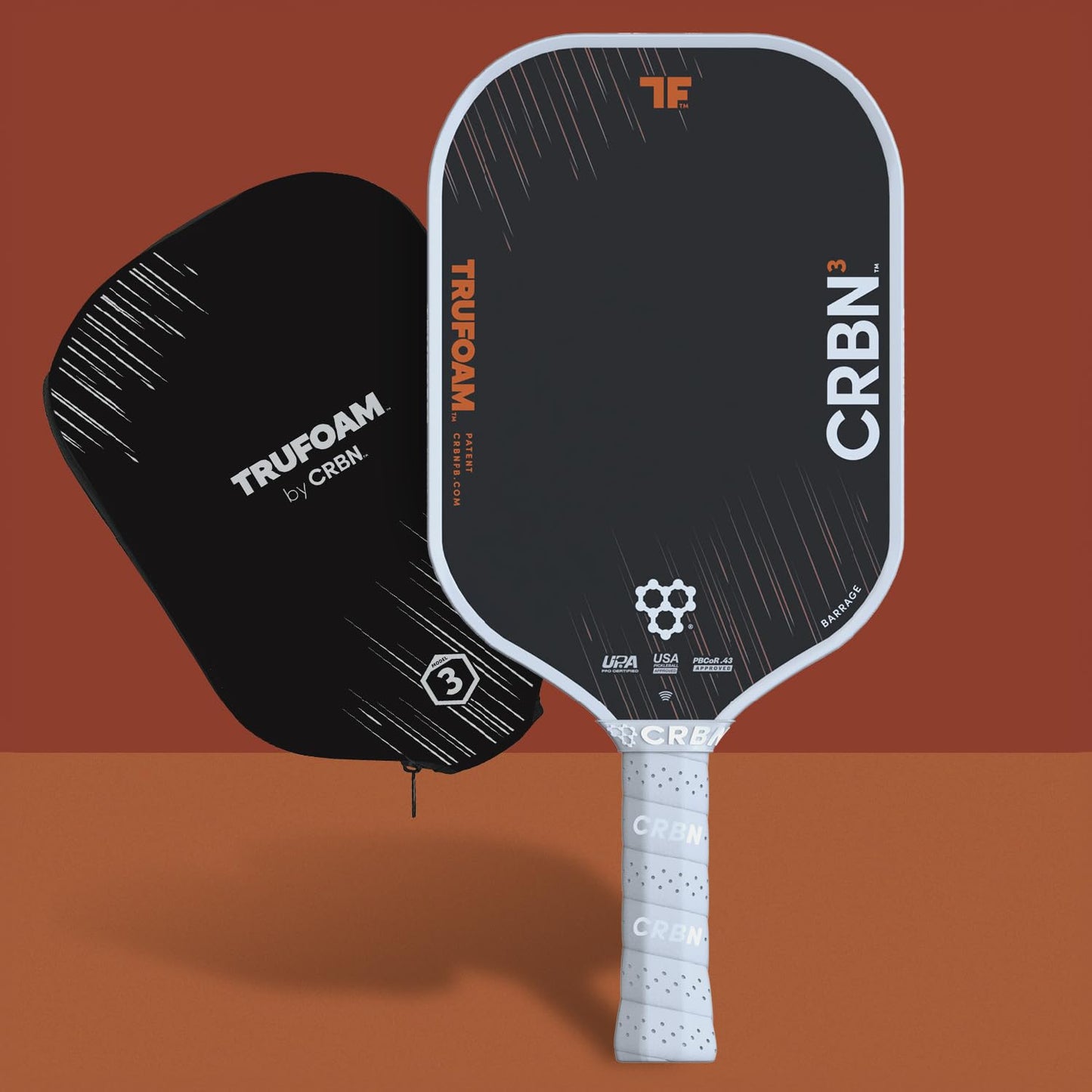 CRBN Pickleball - TruFoam Barrage 3 Pickleball Paddle - Elongated Shape - Carbon Fiber Pickleball Paddle - 100% Foam Floating Core Designed for Maximum Power, 14mm