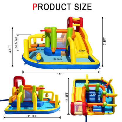Umbalir Inflatable Obstacle Bounce House, Kids Bounce House Water Park with Water Slides, Surprise Dump Bucket, Obstacles,Jumping, Tunnels, Climbing,Water Cannon, and Ball Shooting Frame
