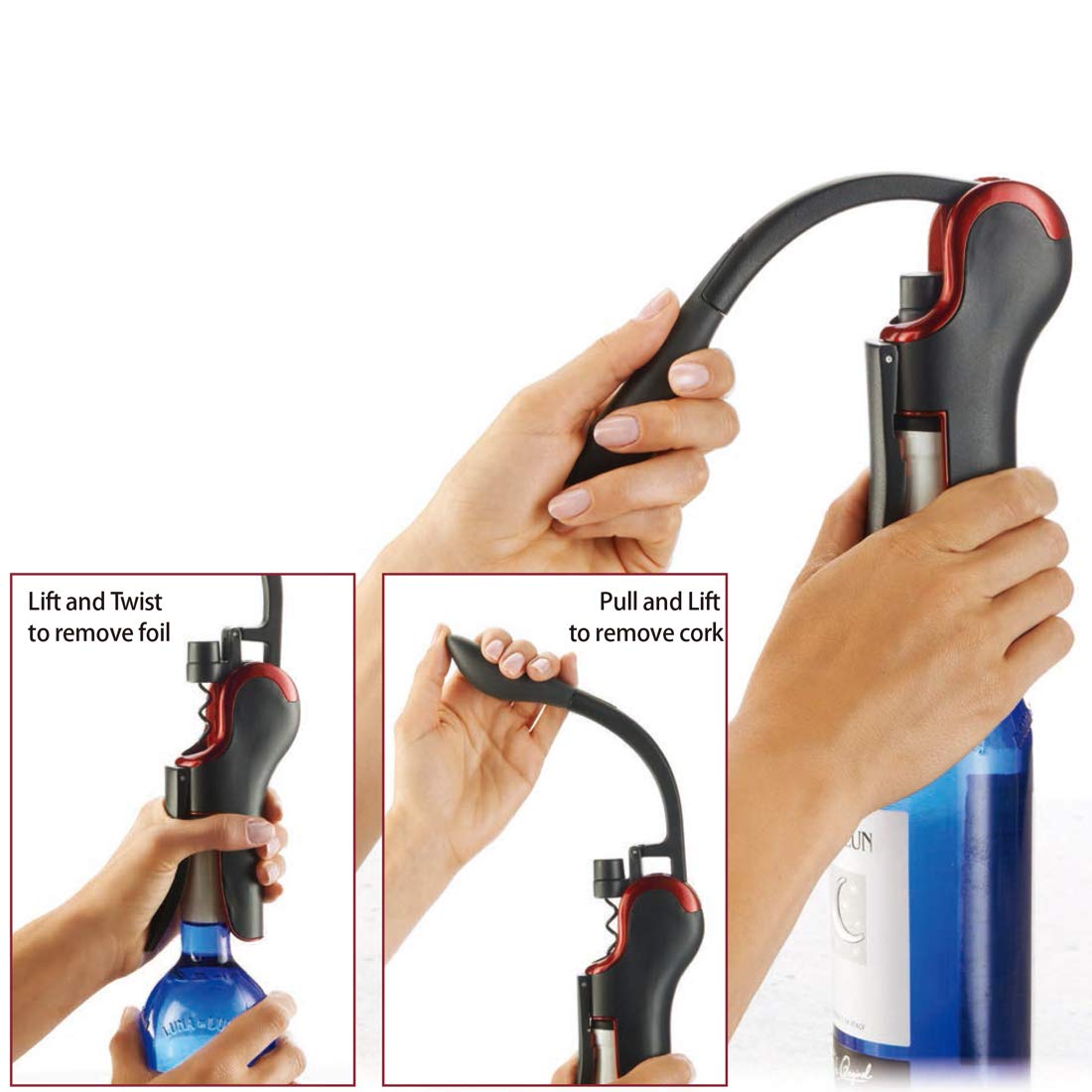 KEISSCO Wine Opener Compact Vertical Corkscrew Wine Bottle Opener with Built-in Foil Cutter