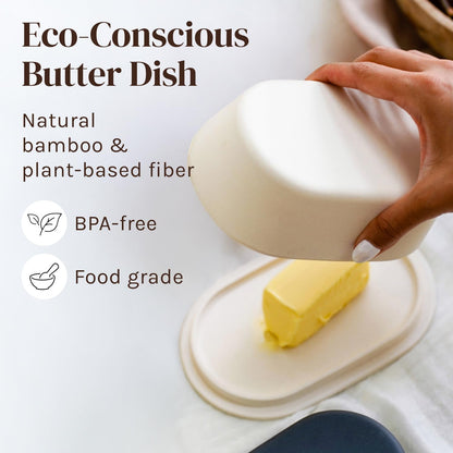 Eco Modern Bamboo Fiber Butter Dish with Lid - White Butter Crock Holder for Kerrygold, Dishwasher Safe