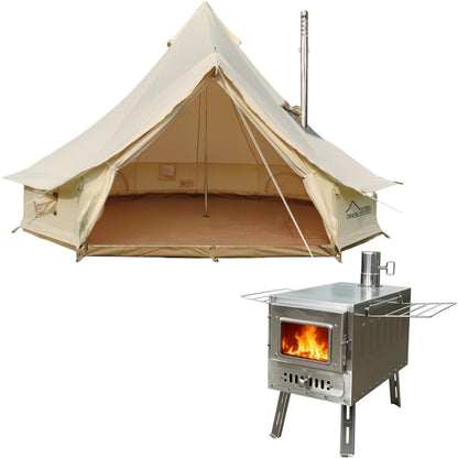 DANCHEL OUTDOOR 4 Season Canvas Yurt Tent with Large Wood Stove, Heavy Duty Bell Tent with Stove Jack 8 Person Winter Camping Glamping, 6m/20ft
