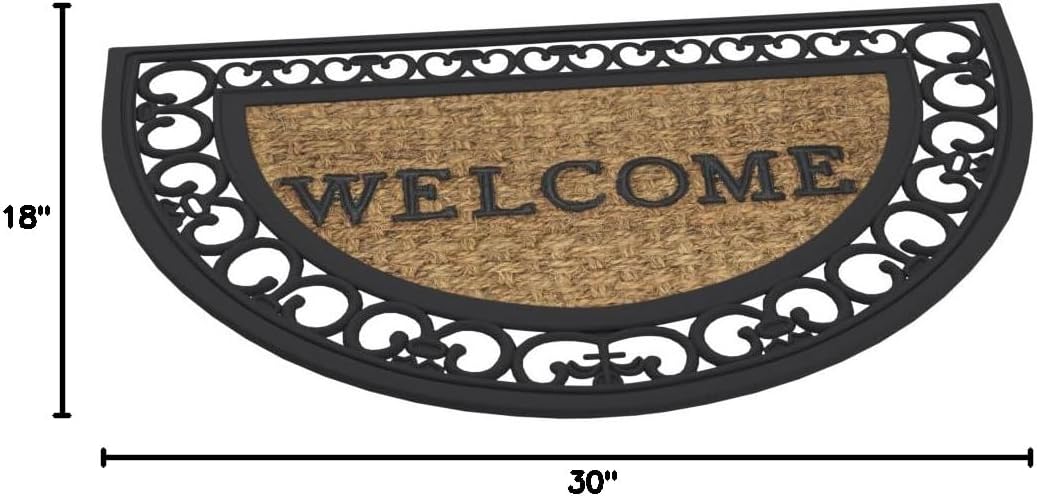 Wrought Iron Rubber Door Mat - Fleur De Lis Slice, 18 Inch Width, 30 Inch Length