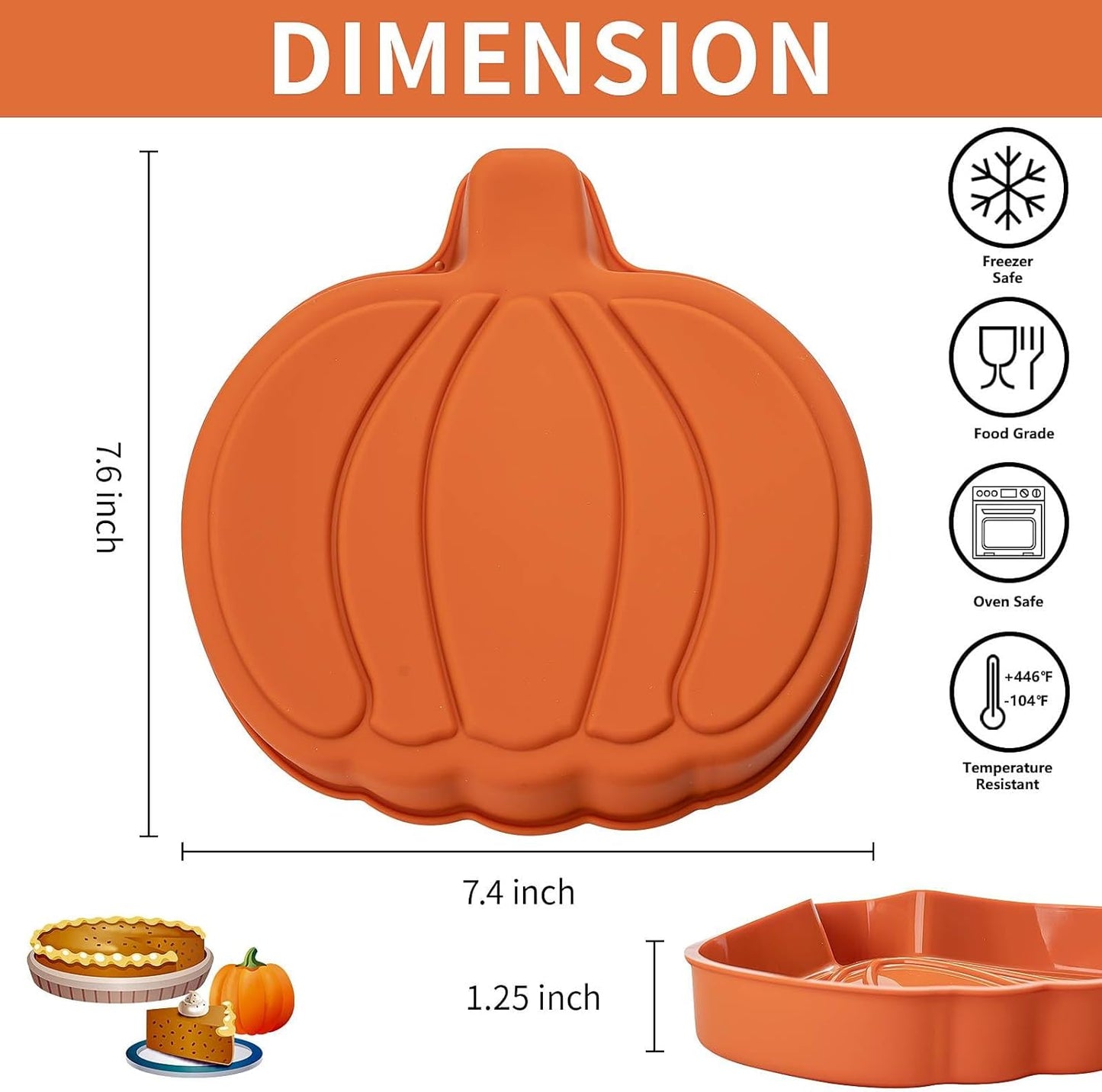 Pumpkin Cake Pan 3 Pack - 7 Inch Silicone Pumpkin Pancake Molds for Fall Baking, Halloween, Thanksgiving