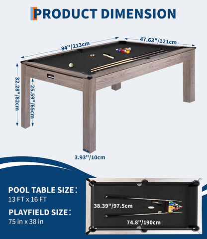Garvee 7FT Professional Pool Table Set for Adults, Billiard Table Set with Complete Accessories - Rustic Grey Game Table with Black Cloth,Ideal for Home Game Room & Parties