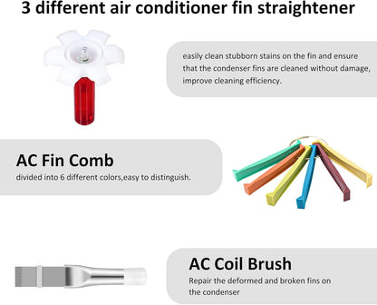 Shkalacar 6 Pieces Air Conditioner Fin Cleaner Set - 5 Different Fin Comb and 2 Brush Tools for Radiator Repair