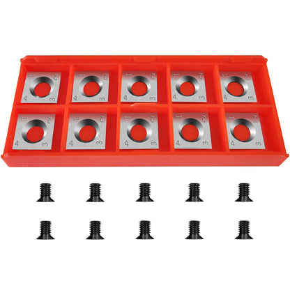 14×14×2mm Square Carbide Inserts for woodturning, Tungsten Carbide Inserts Set, Indexable Woodworking Cutter Fits Spiral Helical Planer Cutter Head or lathe Turning Tipped, with 10pcs Screws (M6*10)