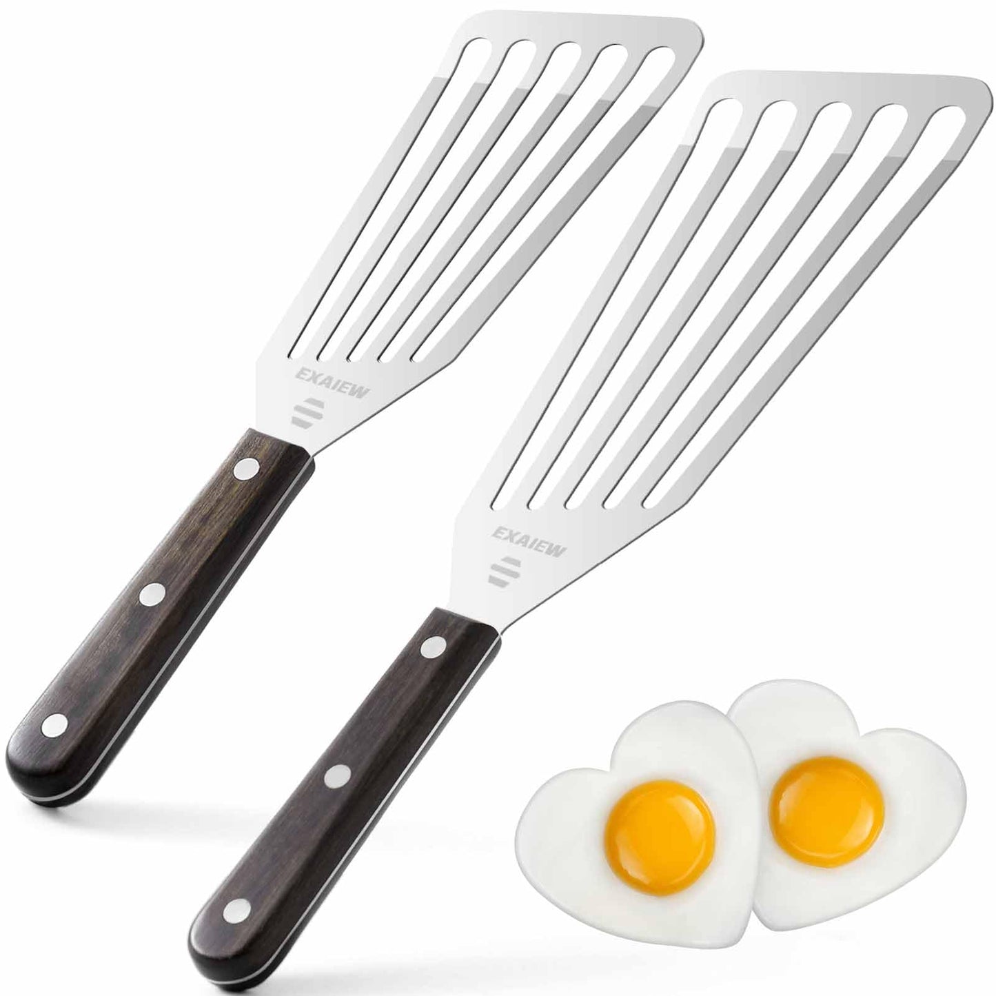 EXAIEW 2 Pack Fish Spatula Stainless Steel，Flexible Metal Spatula Perfect for Flipping Eggs, Burgers and Baking, Durable Lightweight Kitchen Slotted Turner for Cooking & BBQ, Perfect Gifts