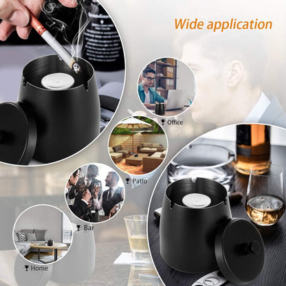 Large Outdoor Cigarette Ashtray with Lid, Smokeless Stainless Steel Ash Trays, Covered Windproof Smell Proof Ashtrays