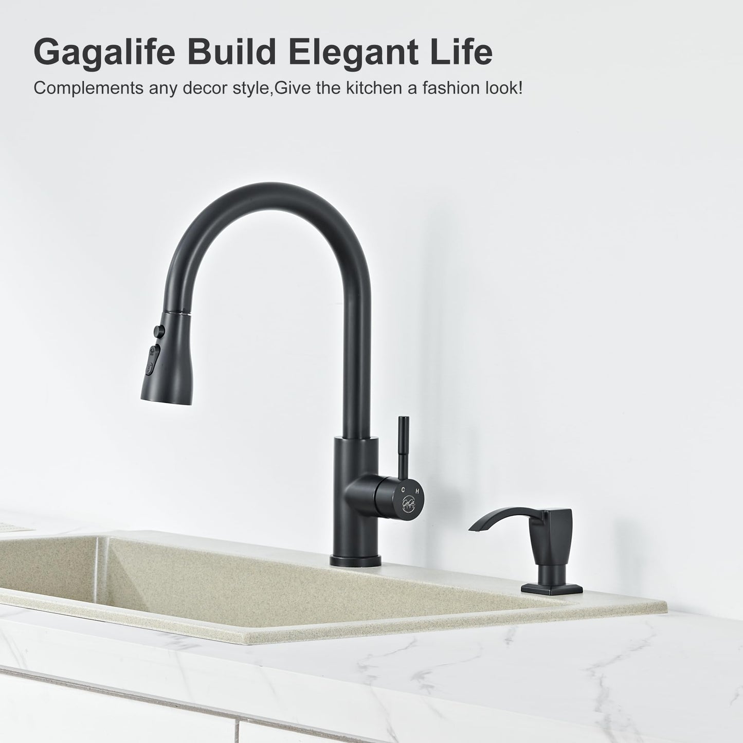 GAGALIFE Kitchen Sink Soap Dispenser Matte Black, Built in Soap Dispenser for Kitchen Sink with 40" Silicone Extension Tube Kit,(ABS Plastic) in Sink Soap Dispenser Pump, LT001B-G