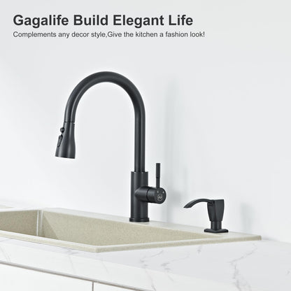 GAGALIFE Kitchen Sink Soap Dispenser Matte Black, Built in Soap Dispenser for Kitchen Sink with 40" Silicone Extension Tube Kit,(ABS Plastic) in Sink Soap Dispenser Pump, LT001B-G