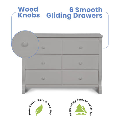 Delta Children Universal 6 Drawer Dresser with Interlocking Drawers - Greenguard Gold Certified, Grey