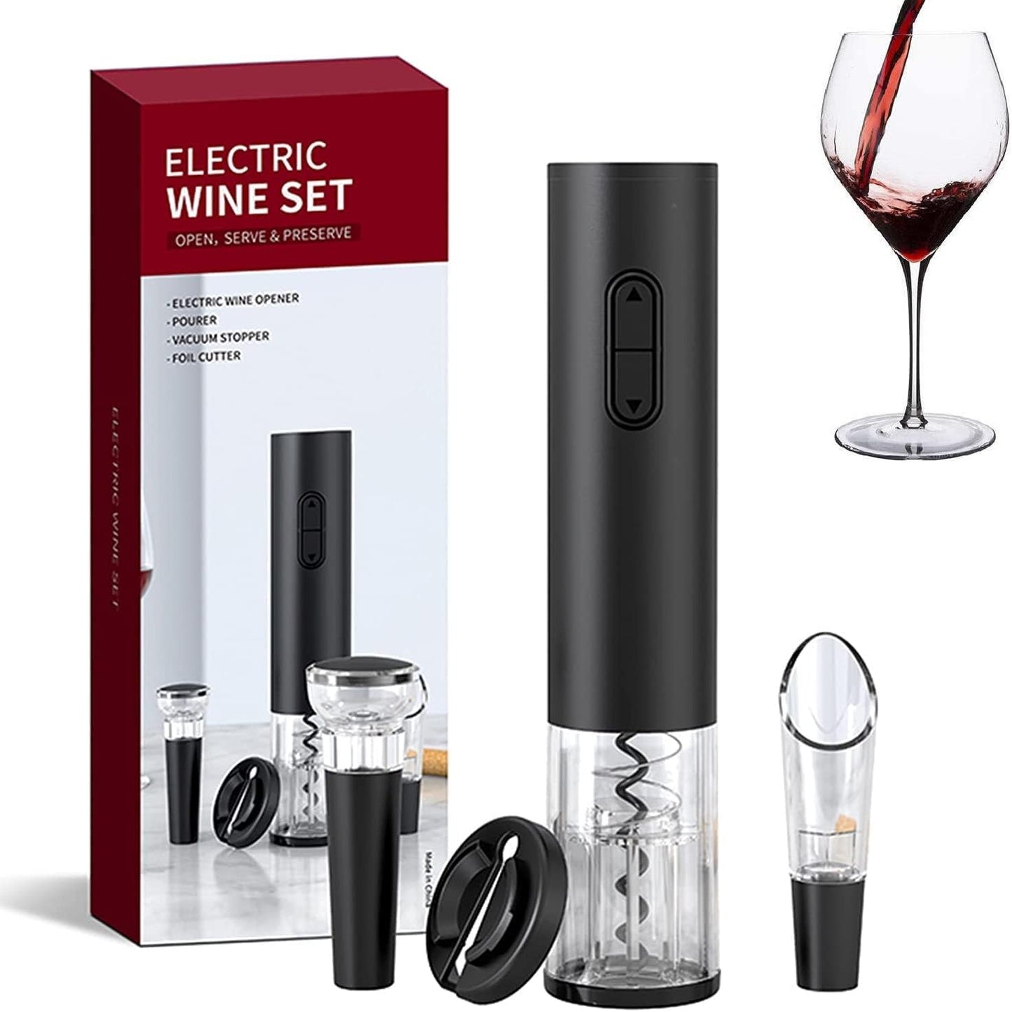 Electric Wine Bottle Opener, Battery Operated Cork Opener with Foil Cutter, Automatic Corkscrews Wine Opener Kit