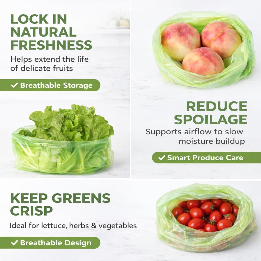 Reusable Produce Bags to Keep Fruit Fresh Longer, 40 Pack (20S, 20L) Vegetable Storage Bags for Refrigerator, Reusable Salad & Cut Flower Storage Bags, BPA Free