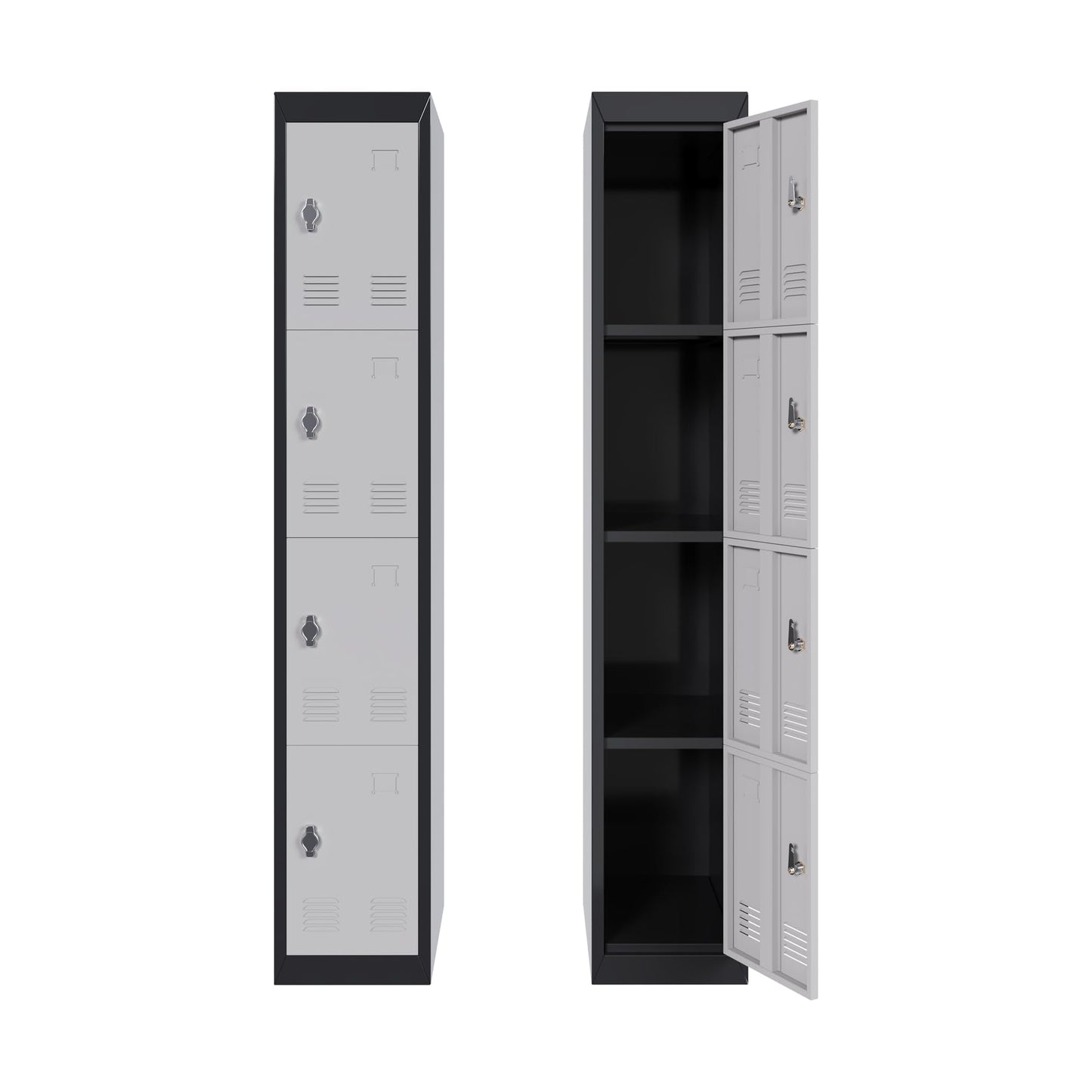 GarveeTech 72’’ Metal Storage Cabinet with 4 Door, Lockers for Employees Students with Shelves, Metal Storage Steel Locker for School Office Gym Home Warehouse, Assembly Required, Grey+Black