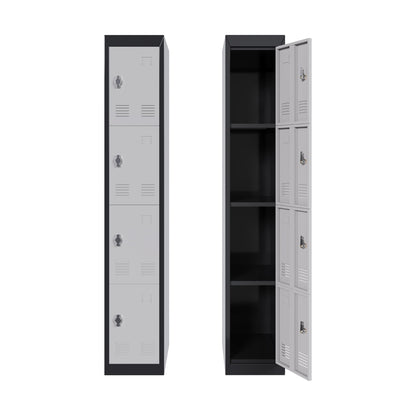 GarveeTech 72’’ Metal Storage Cabinet with 4 Door, Lockers for Employees Students with Shelves, Metal Storage Steel Locker for School Office Gym Home Warehouse, Assembly Required, Grey+Black