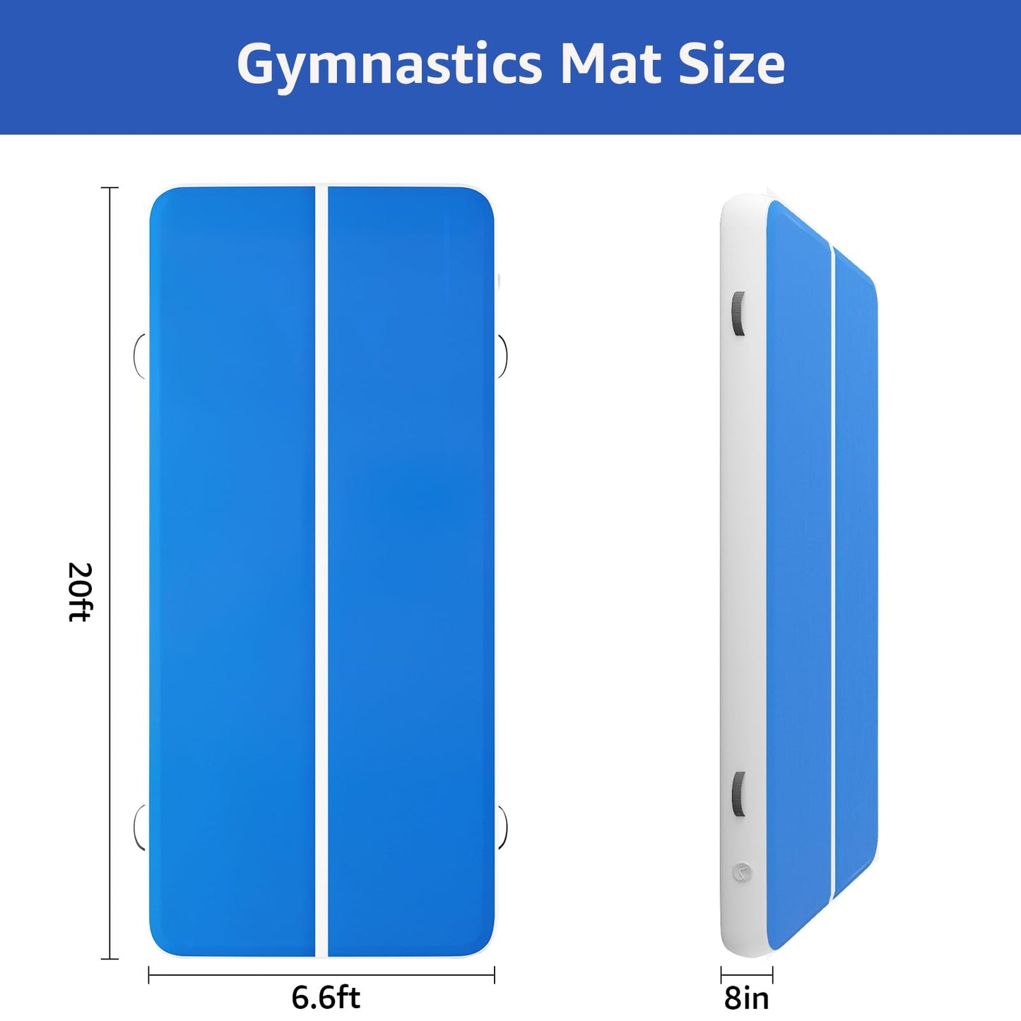 Inflatable Gymnastics Tumbling Mat 8in Thick 20FT/26FT Yoga Training Track with Electric Pump for Gymnastics, Cheerleading, Home, Pool, Gym, and Outdoor Activities (Blue, 20ft x 6.6ft x 8in)