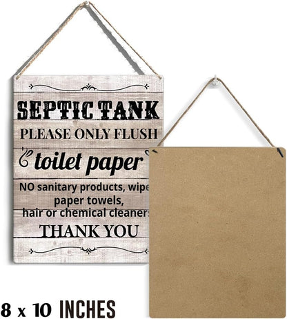 Farmhouse Bathroom Signs Wall Decor Rustic Septic Tank Please Only Flush Toilet Paper Thank You Wooden Hanging Sign for