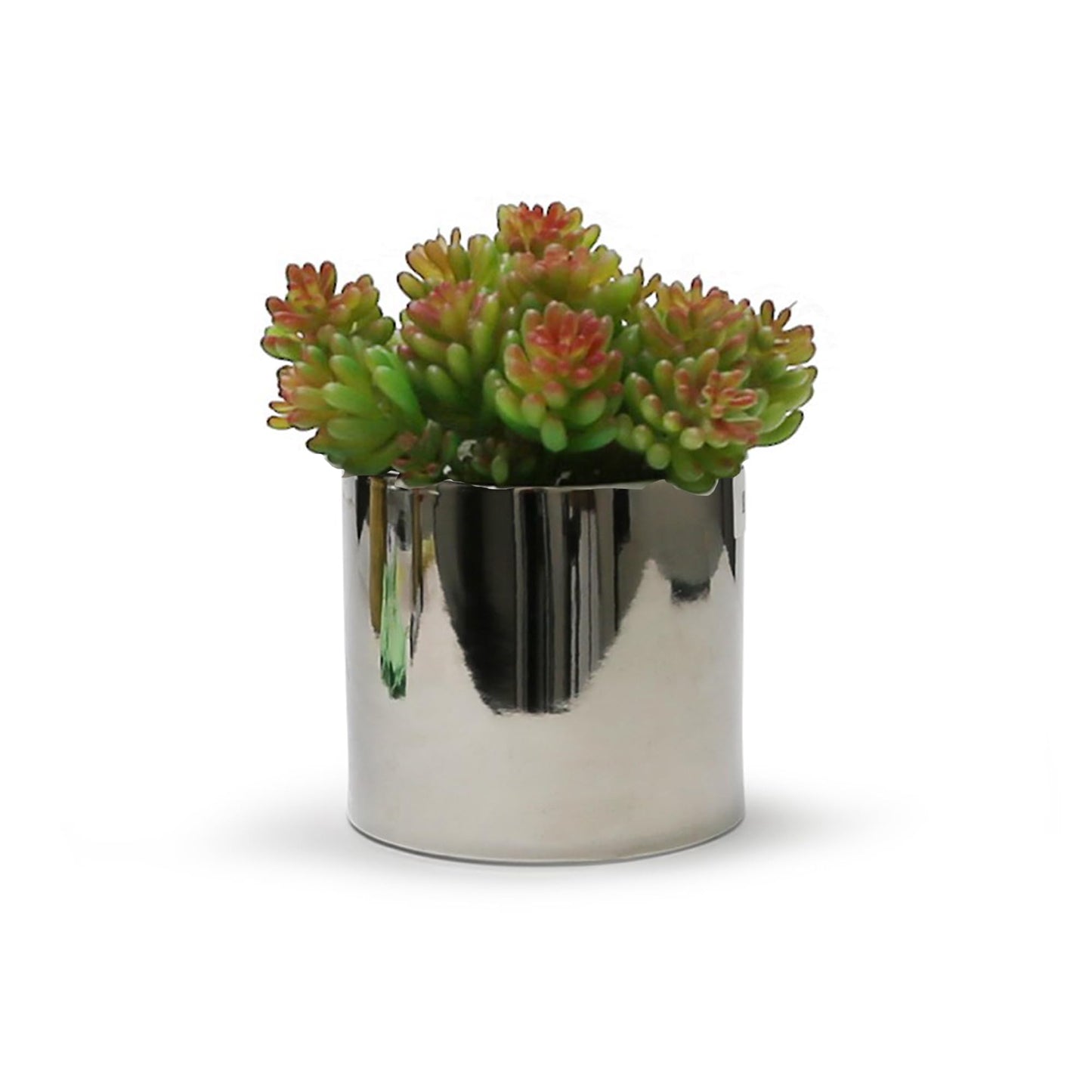 WGVI Silver Ceramic Cylinder Vase Width 6.5" Height 6", Flower Arrangements, Candle Holder, Terrarium Planter Pot, Storage Container Organizer, Pen Brush Holder, Smooth Silver Tabletop Decor, 1 Pc