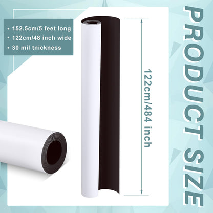 Amylove Blank White Surface Magnet Sheets 48 Inch x 5 Feet, 30 Mil Magnetic Roll Printable Flexible Vinyl Blank Magnetic Sign Sheet Safe for Vehicles DIY Craft Project