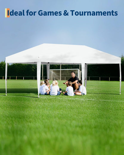 Garvee 10x20 Pop Up Canopy with 6 Sidewalls, Beach Ten with One Push Setup, Reinforced Frame, Outdoor Easy Up Canopy Tent with Portable Roller Bag, Adjustable Height, Sandbags, Silver Coated, White