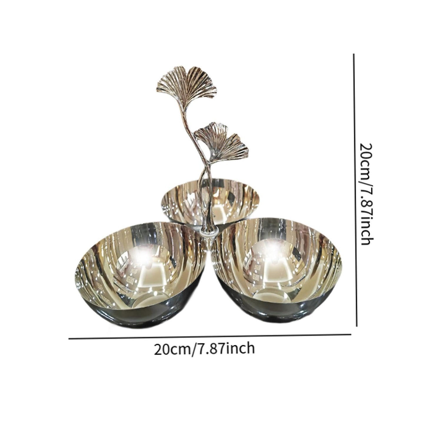 ＫＬＫＣＭＳ Stainless Steel Snack Bowls,3 in 1 Cluster Serving Bowls,Decorative,Portable,Connected Fruit Bowl for Snacks Home Decor Tea, Ginkgo Handle