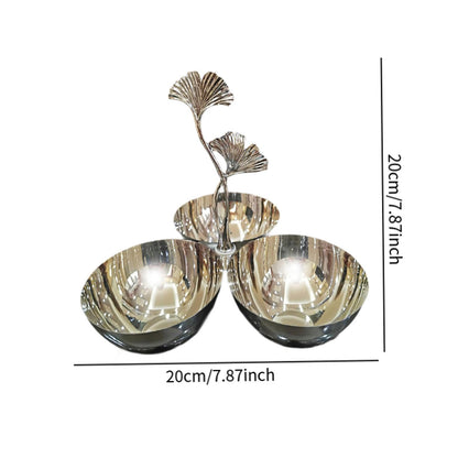 ＫＬＫＣＭＳ Stainless Steel Snack Bowls,3 in 1 Cluster Serving Bowls,Decorative,Portable,Connected Fruit Bowl for Snacks Home Decor Tea, Ginkgo Handle