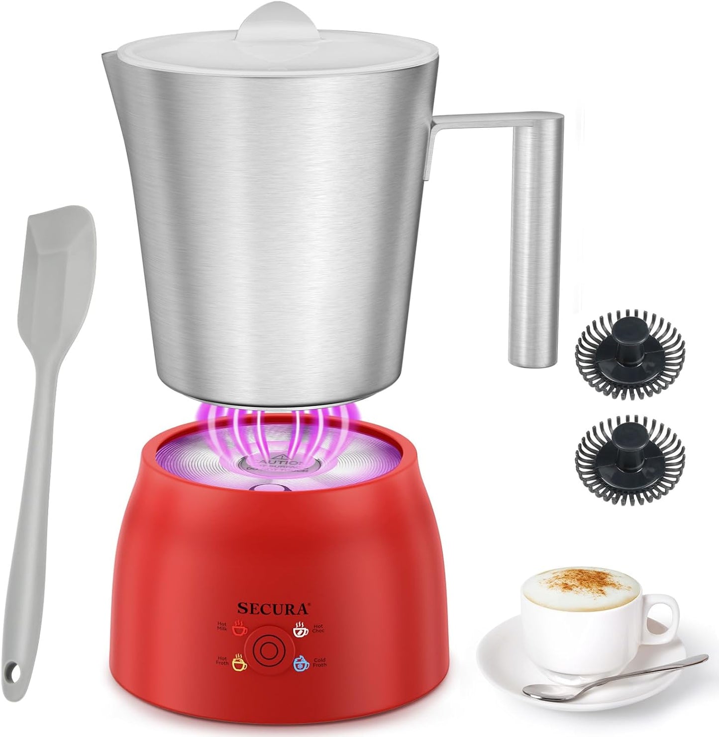 17 oz 4-in-1 Secura Detachable Milk Frother and Steamer, Electric Milk Warmer, Hot/Cold Foam Maker, Teflon-Free