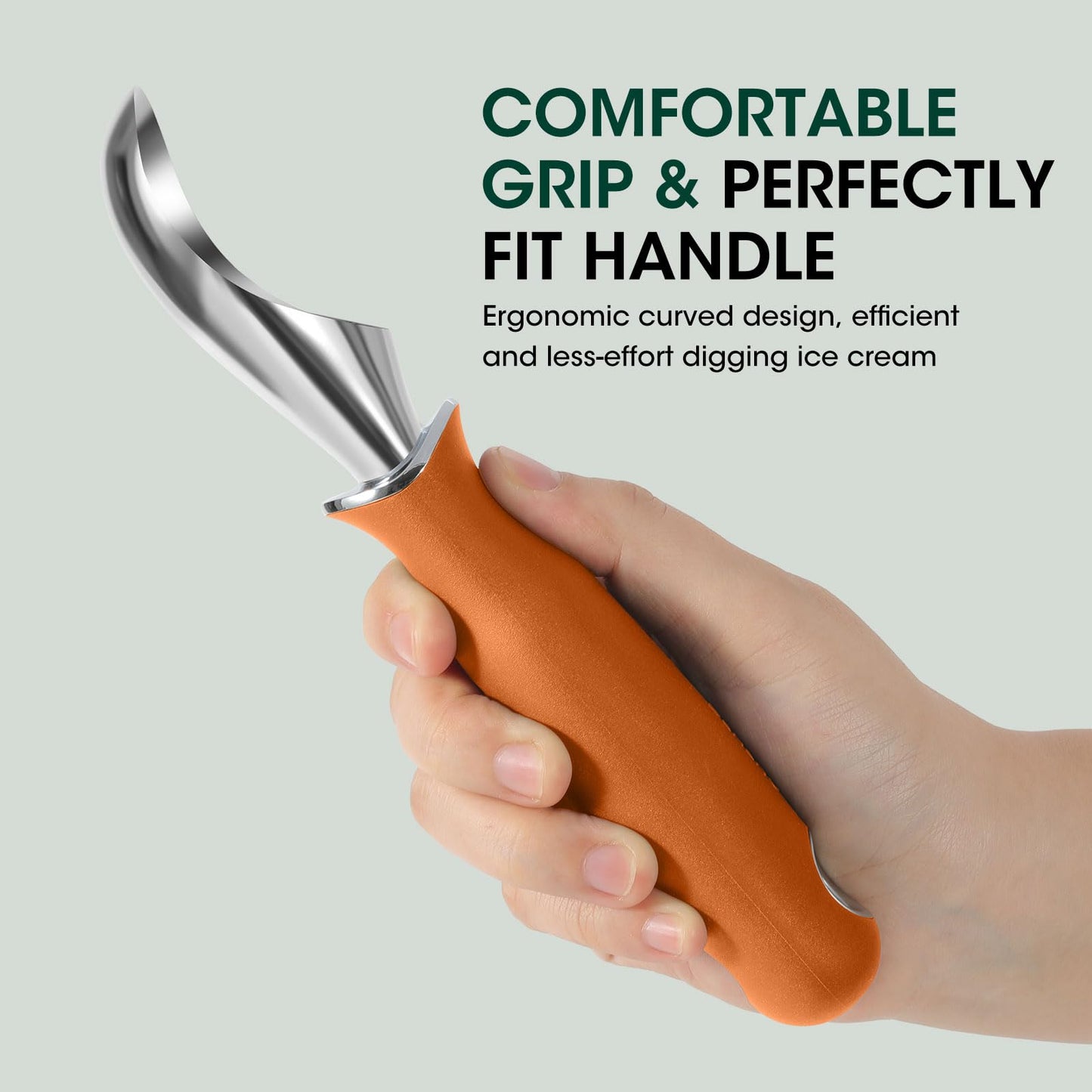 Beneno Heavy Duty Ice Cream Scoop - Upgraded Anti-Fracture Design, Comfortable Grip Long Handle, Effortless Scooping & Dishwasher Safe, Orange