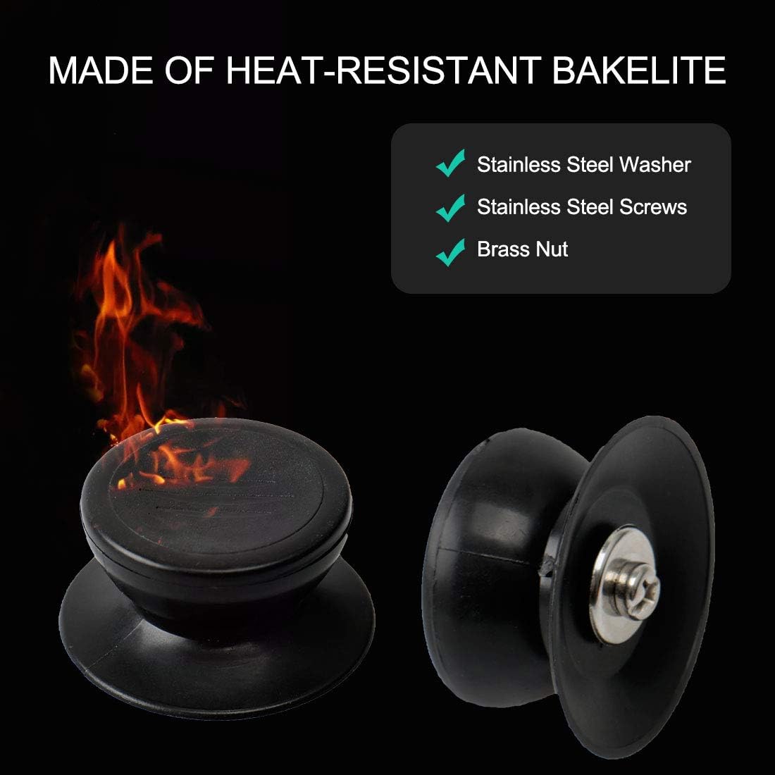 uxcell 2pcs Lid Knobs for Pans Pots - Heat Resistant Plastic Knob Handle for Kitchen Bakeware (Black)