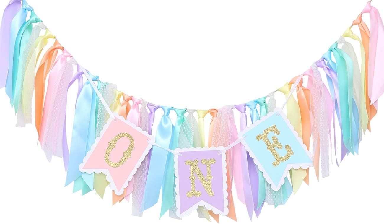 1st Rainbow High Chair Banner for Birthday - Baby Girl Smash Cake for Photo Props, First Birthday Photo Background
