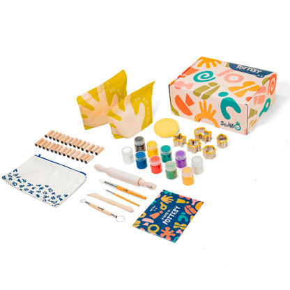 Sculpd - The Original Kids Pottery Kit, Air-Dry Clay Starter Kit for Kids Age 4 to 6, Air Dry Clay with 10 Colour Paint Set, Paintbrushes, Tool Set, Alphabet Stampers, Sponge and Step-by-Step Guide