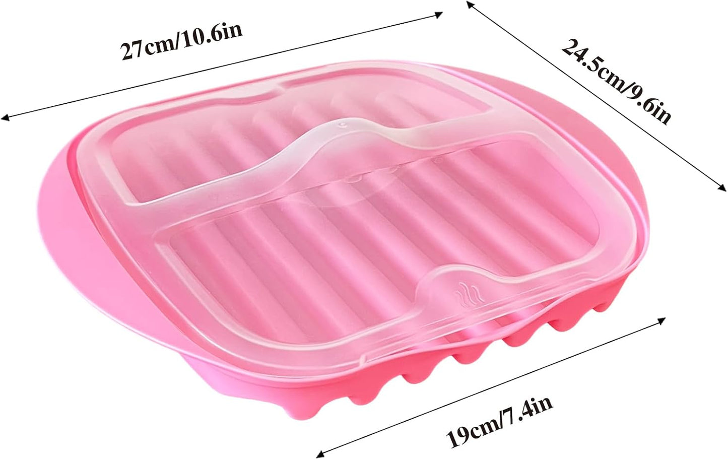 Microwave Bacon Tray with Splatter Lid, Quick and No Mess, Cooker for Crispy Bacon in Minutes, Pink