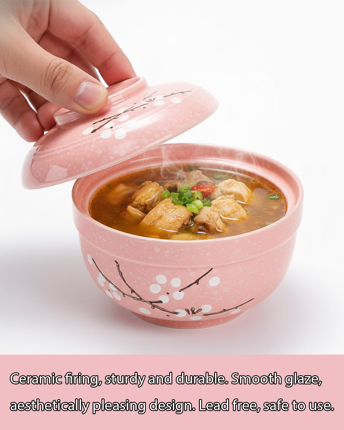 Zitonyang Ceramic Ramen Bowl, 2 Pack 27 Oz Ramen Bowl With Lid Japanese Soup Bowls With Lid Korean Soup Bowls For Noodles, Porridge, Rice, Dishwasher Safe (Pink, Griege)