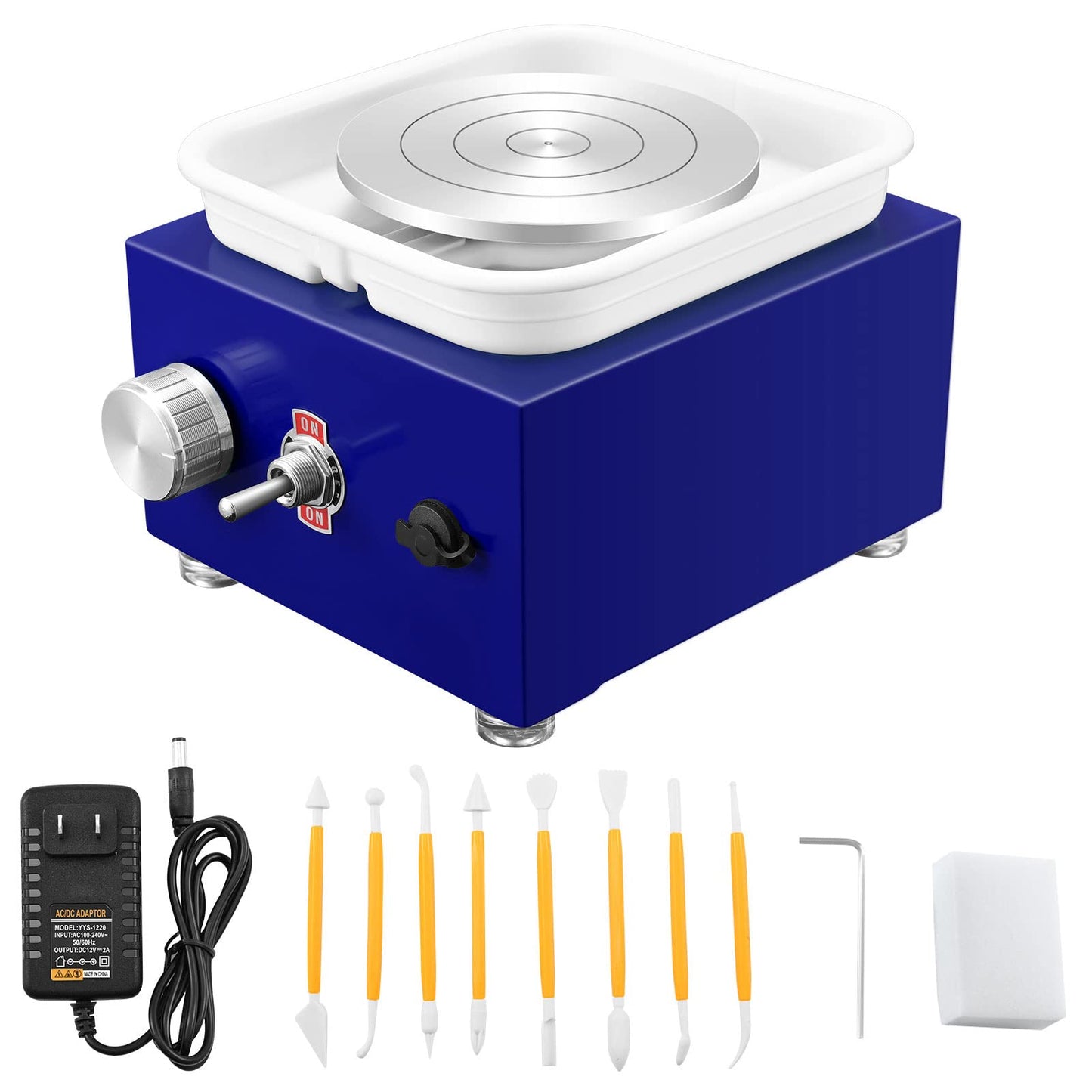 Mini Pottery Wheel Machine for Adults & Beginners, 2 Turntables (3.94" & 2.56") | 0-2000 RPM Adjustable Speed Pottery Machine Removable Splash Tray Ceramic Making Kit Includes 8 Sculpting Tools