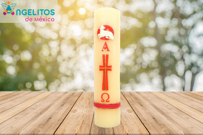 Printed Easter Paschal Candle Lent Sheep Alpha Omega Cirio Pascual for Semana Santa Holy Week