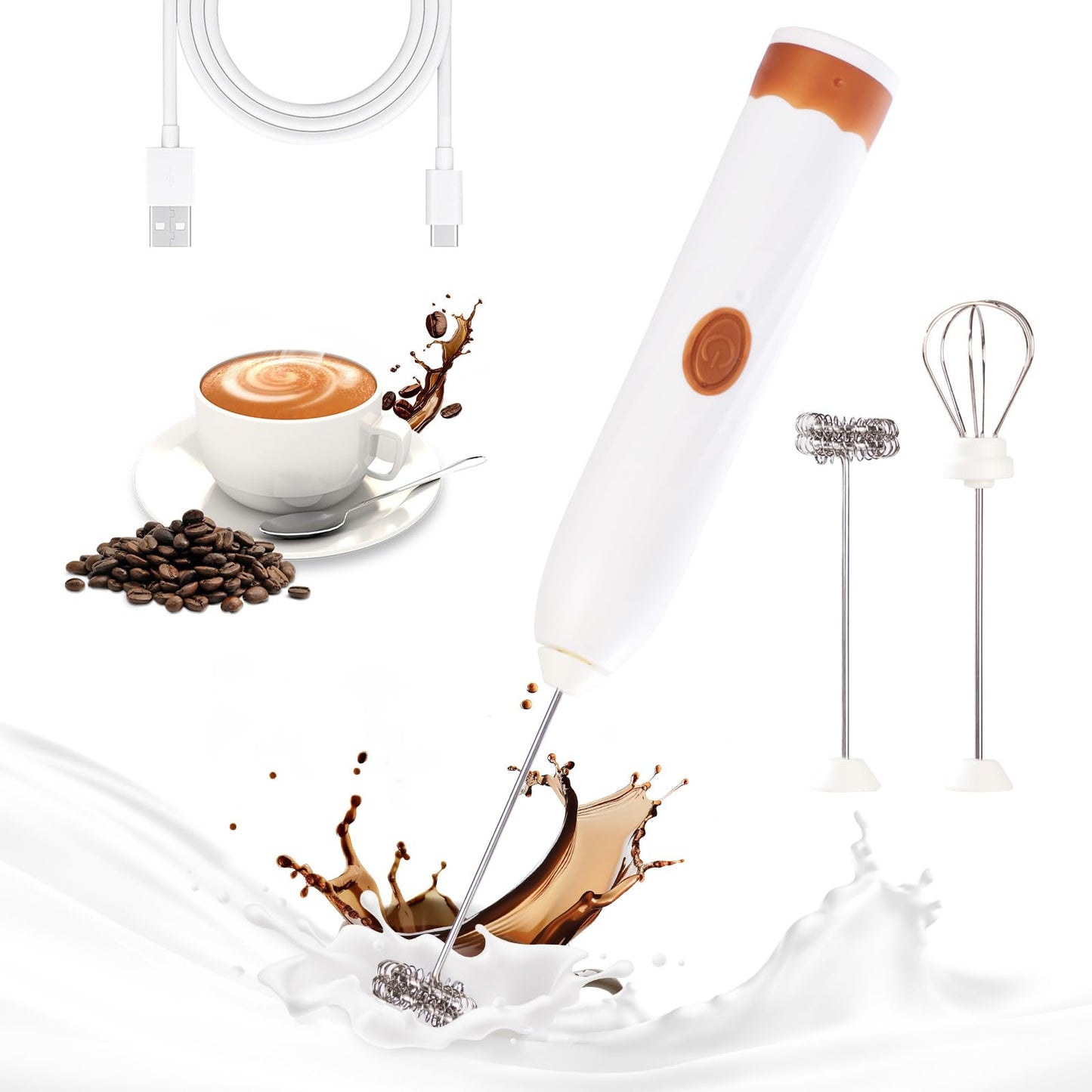 Milk Frother Handheld Rechargeable,Hand Mixer Electric Whisk with 2 Speeds,Drink Mixer Coffee Frother With 2 Stainless Steel Whisks for Coffee, Matcha, Lattes, Cappuccino,Egg,No Stand