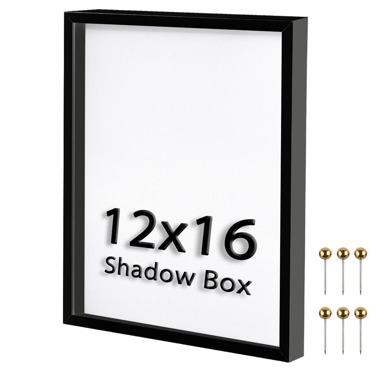 12x16 Large Shadow Box Frame | Soft Linen Back & Push Pins Included, Polystyrene Glass Memory Display Case for Flowers, Tickets & Cherished 3D Items, Black