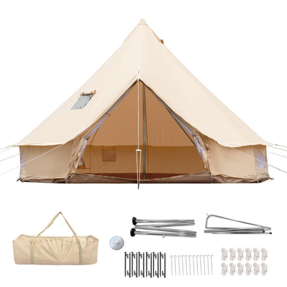 Canvas Bell Tent for Camping, 4-Season Yurt Tent with Stove Jack, All Year Living Glamping Tent for 4–6 Person, Sturdy Shelter for Family Camping & Backyard (13.1ft/4m)
