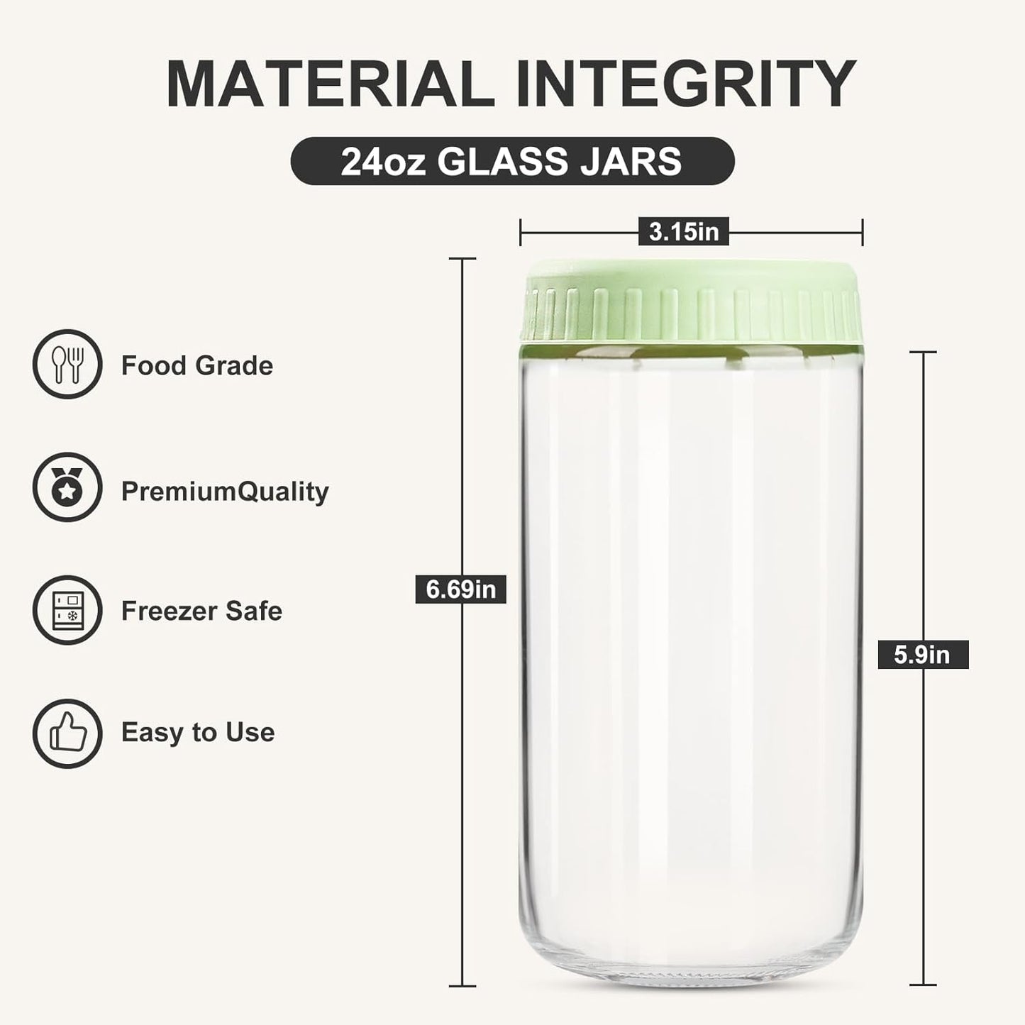 24oz 4 SHOWIN Overnight Oats Containers with Lids, Glass Jars with Lids pcs, Light Green, Wide Mouth Mason jars