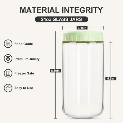24oz 4 SHOWIN Overnight Oats Containers with Lids, Glass Jars with Lids pcs, Light Green, Wide Mouth Mason jars
