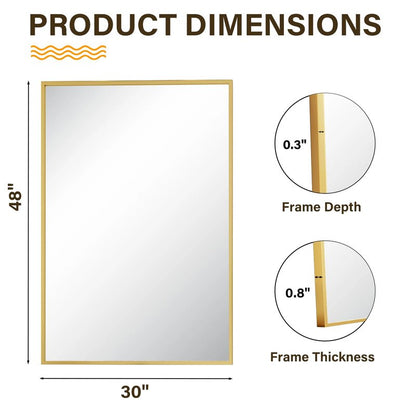 HARRITPURE 48"x30" Bathroom Mirror for Wall, Large Gold Framed Rectangle Mirror Aluminum Alloy Frame Wall-Mounted Horizontally/Vertically for Entryway/Bedroom/Vanity